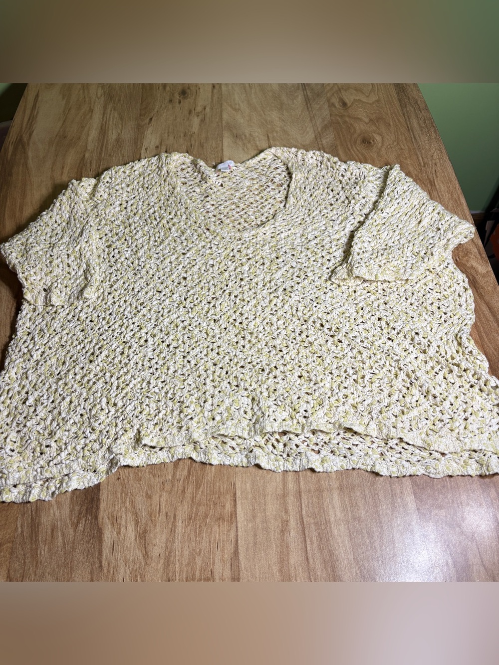 NWOT J Jill Beige Green Short Sleeve Loose Knit Cotton Sweater Womens Size 4X